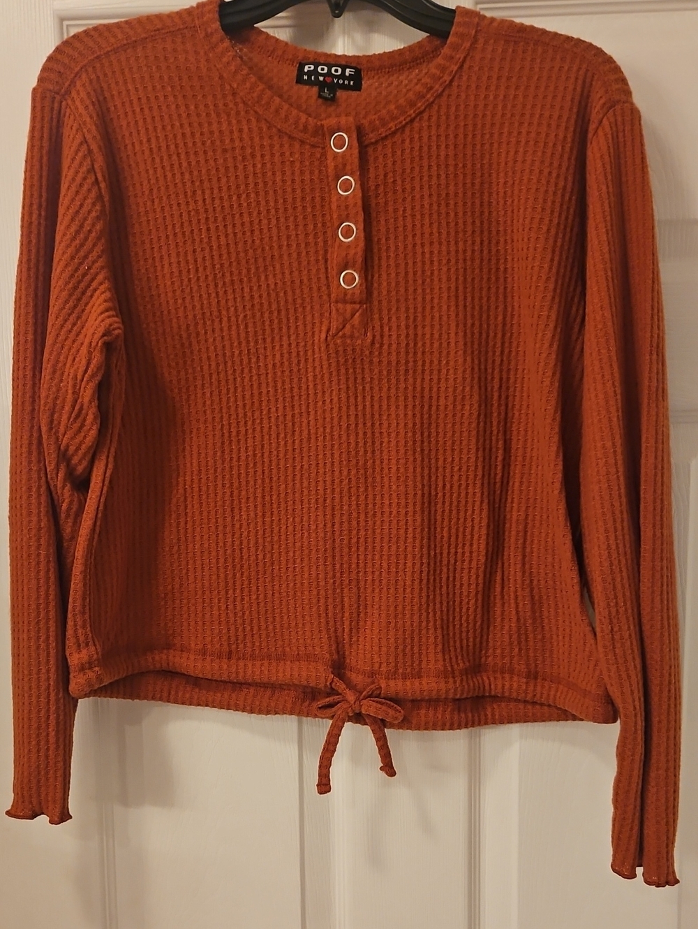 Poof! Rust Waffle Henley with Drawstring